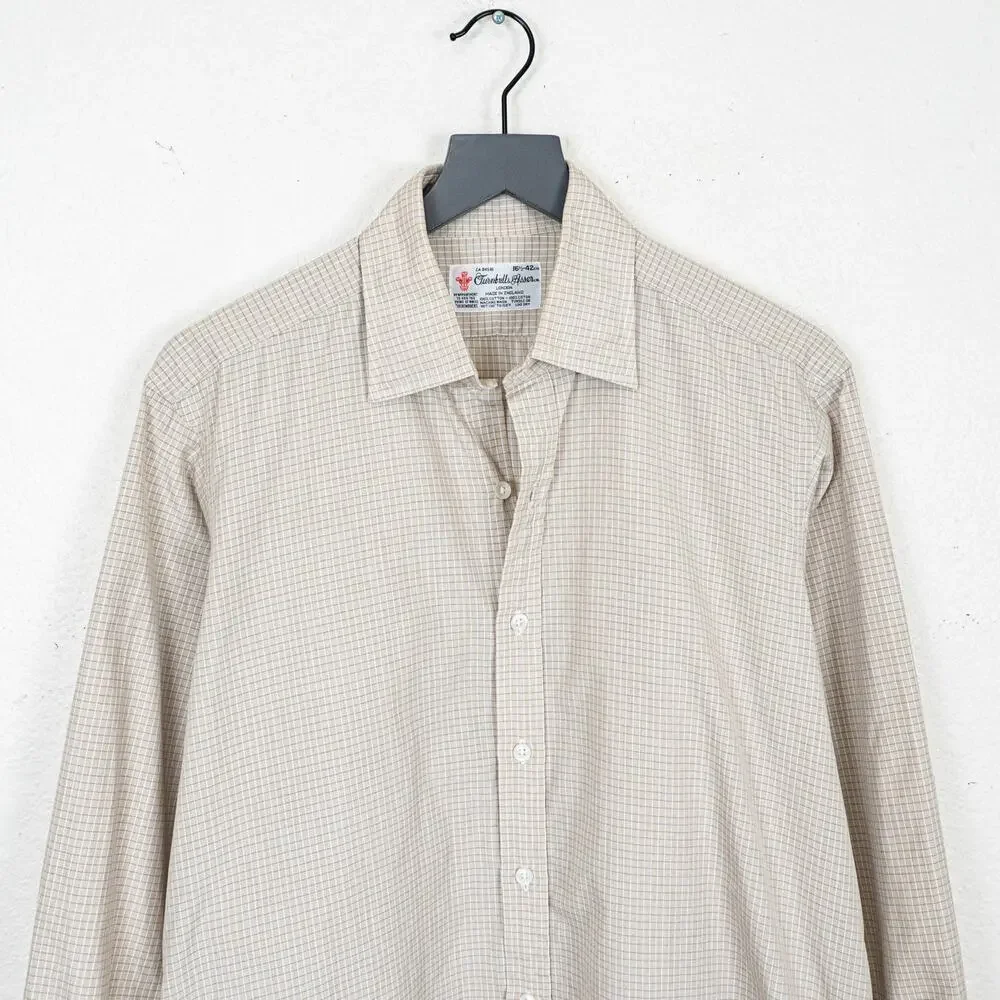 Turnbull & Asser Cotton Tan micro check Dress shirt size 16 1/2 - Picture 3 of 11